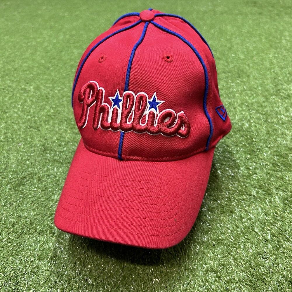 Vintage 90's New Era Phillies Two Tone Fitted Stretch Cap Size Medium/Large